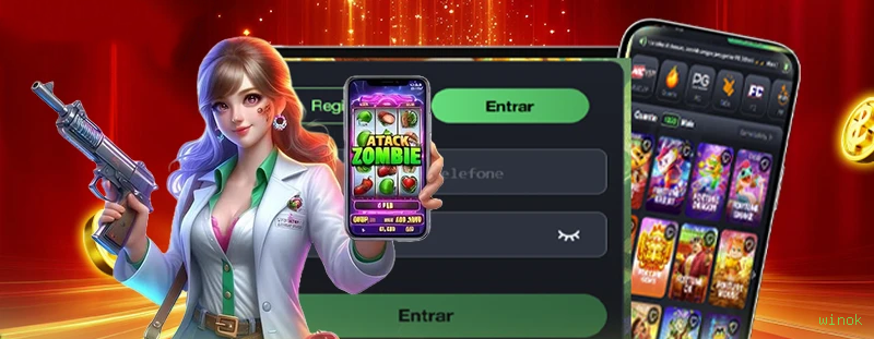 Imagem promocional do cassino online da winok mostrando jogos ao vivo